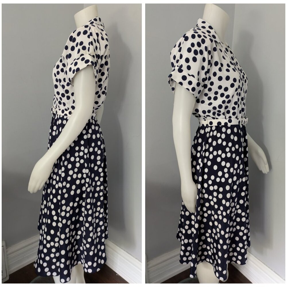 Dress Polka Dot. black and white, belted, Raoul Petite - Picture 7 of 9